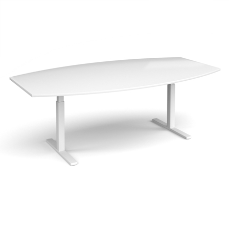 Elev8 Height Adjustable Boardroom Table Boat Shaped White White