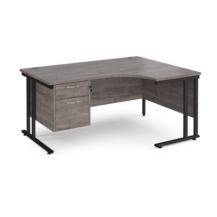 Right Hand Workstation Cantilever Leg with 2 Drawer Fixed Ped Grey Oak Black
