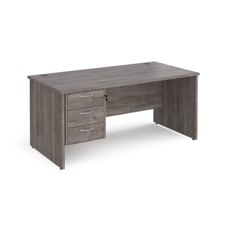 Straight Desk Panel Ended with 3 Drawer Fixed Ped Grey Oak
